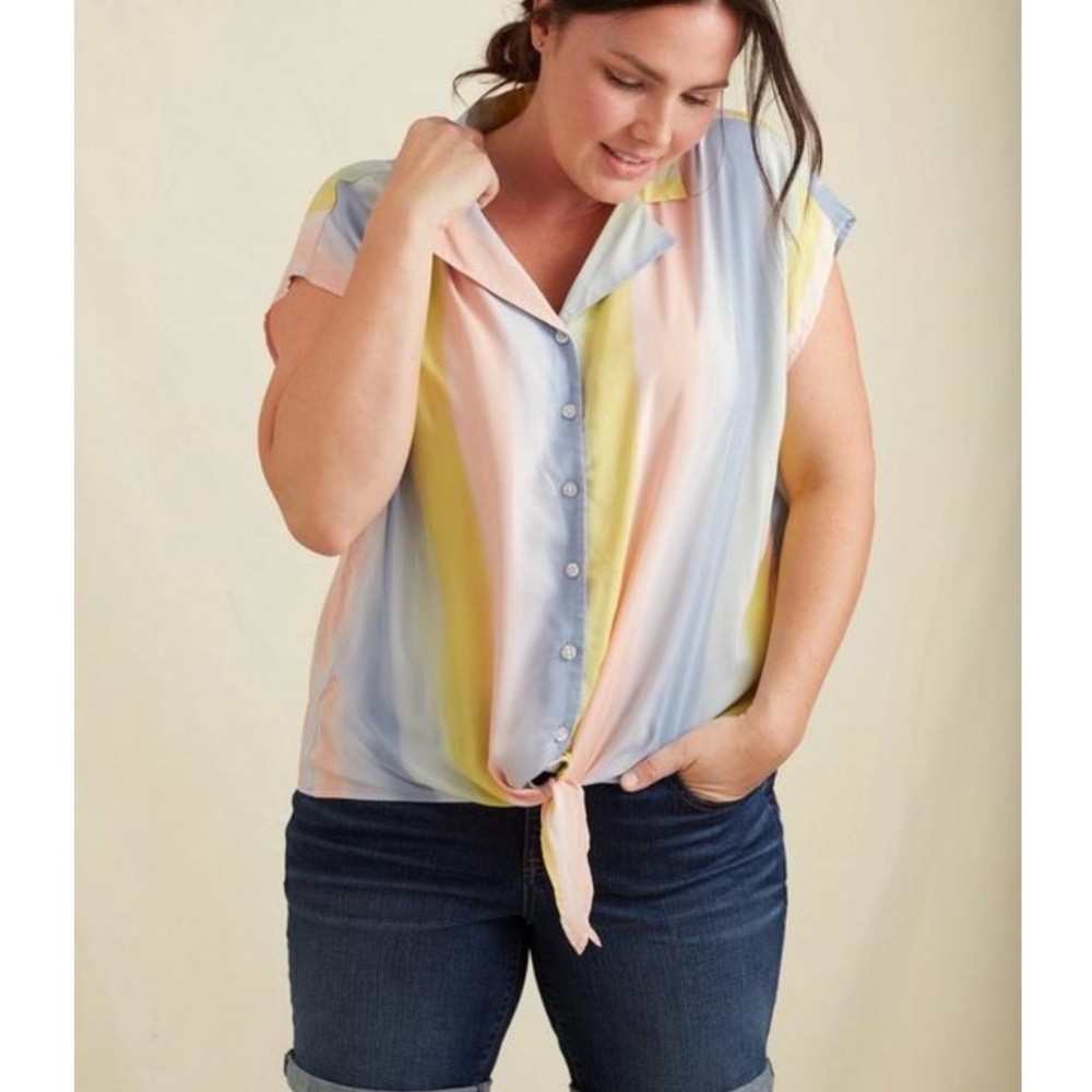 Torrid‎ Pastel Stripes Challis Tie-Front Dolman Button Top 2X